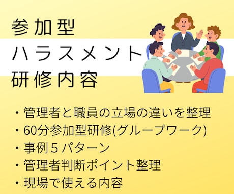 介護・立場別に整理するハラスメント研修を企画します 管理者が安心できる立場別研修。眠くならない参加型です。 イメージ2