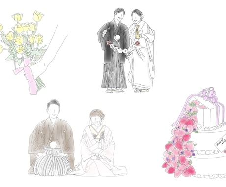 ウェディングや記念日に使える線画イラストにします 印刷可能！結婚式ペーパーアイテム、花嫁DIY、記念日にどうぞ イメージ1