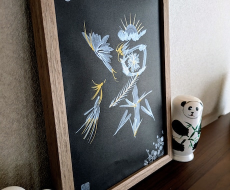お好きな文字を、モノトーン花文字で描きます 黒地の紙に銀や白で描きます。縁起物をインテリアやギフトに。 イメージ2