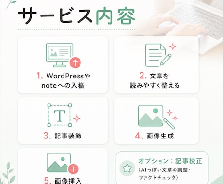 AI生成した記事をWPやnoteに入稿・装飾します AIっぽさを感じさせない読みやすい記事に仕上げます! イメージ2
