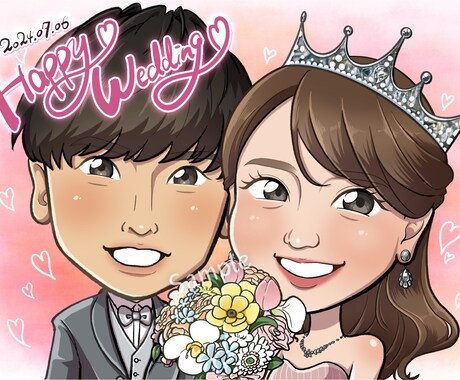 プレゼントに！2名様〜ポップな似顔絵お描きします 結婚式、誕生日、還暦、古希、喜寿、米寿、記念日のお祝いに♪ イメージ2