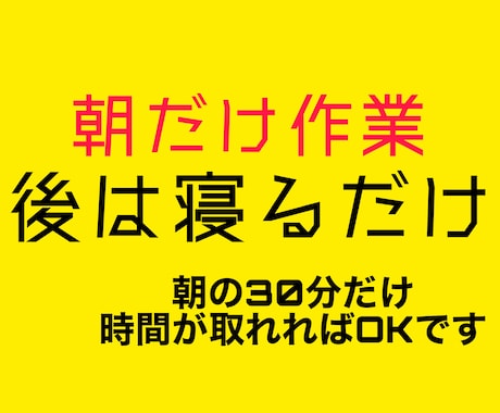 早朝の"30分だけ"作業すれば、後は寝て過ごせます とあるビジネスの"スキマ"を狙った、ずる賢い錬金術。 イメージ1