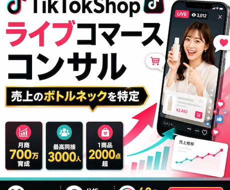 TikTokShopライブコマースコンサルします 実績:月商700万育成/最高同接3000/1商品2000点 イメージ1