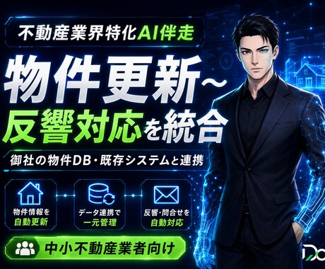 不動産AI｜物件DB連携で更新〜反響対応統合します 物件DB・既存システム連携で更新と反響対応を一元化します イメージ1