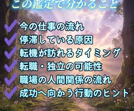 仕事運・今後の流れを深く読み解く総合鑑定いたします 転職・独立・停滞の原因と好転のタイミングを丁寧に鑑定 イメージ2