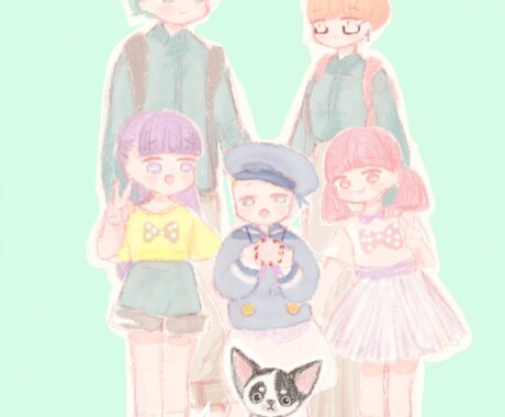 家族で似顔絵♡ほっこり絵本風イラスト描きます 一家の記念写真ならぬ記念似顔絵♡壁紙やLINE画像にオススメ イメージ2