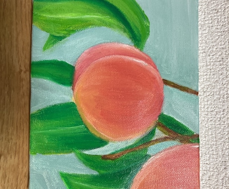 今、旬の桃の絵を描いています 油絵 アート 絵画 イラスト 桃 イメージ1