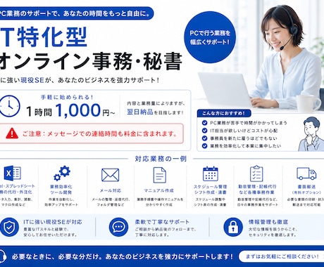 1時間のオンライン事務でビジネスをサポートします 現役SEがITを活用してビジネスをサポートします！ イメージ1