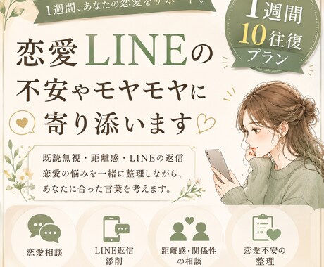 1週間プラン｜恋愛LINEの返信一緒に考えます 既読無視や恋愛不安に寄り添います イメージ1