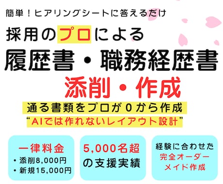 採用のプロが履歴書・職務経歴書が作成します 面接官目線での“この人に会いたい！！”書類を作成代行！ イメージ1