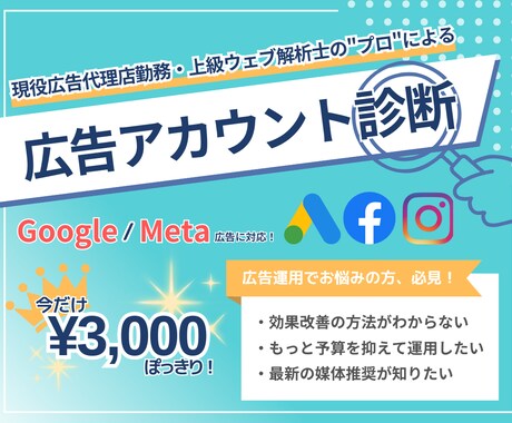 限定3000円/Web広告運用プロが個別相談します 施策提案・改善提案・成果計測・運用指導が必要な方へ。 イメージ1