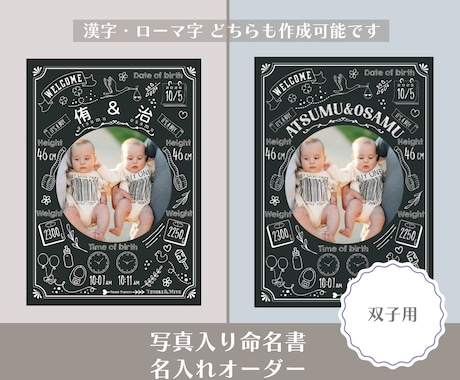 双子の写真入り命名書ポスターを印刷して発送します イメージ1