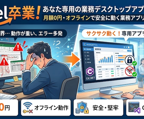 Excel卒業！あなた専用の業務アプリ作ります 月額0円・オフラインで安全に動く業務アプリ【C#/.NET】 イメージ1