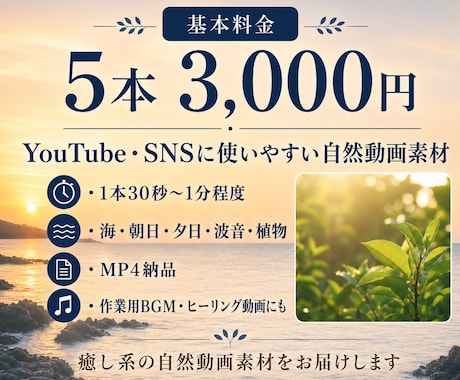 癒しの自然動画素材を5本届けます YouTube・SNS用の癒し系自然動画です イメージ2