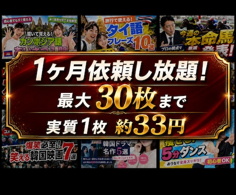 月額1000円で最大30枚サムネ制作いたします イメージ1