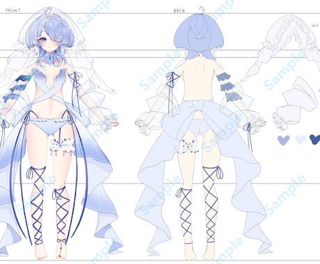 三面図，立ち絵，キュービジュアルのご依頼を承ります 新しい自分だげのキャラクターを一緒に作成していきましょう！ イメージ1