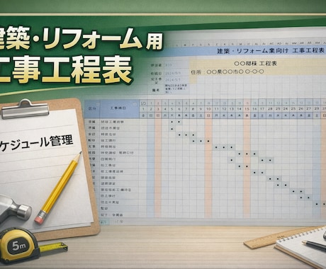 建築・リフォーム業向け工程表テンプレを販売ます 日付と曜日が自動表示の実務用 15〜30字で収まる イメージ1