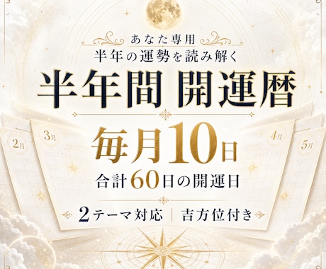 あなた専用！半年間の開運暦を作成します 仕事・恋愛・お金など毎月10日、半年60日の開運日を選定 イメージ1