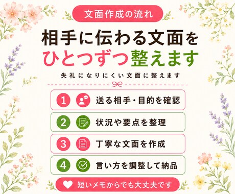 会社・役所・病院への確認文を整えます 不安な内容も落ち着いた文面にします。 イメージ2