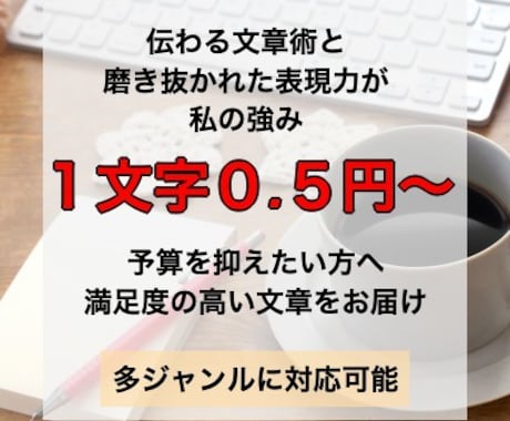 1文字0.5円！ご希望の記事をライティングします なるべく早く・価格以上にご満足いただける記事をお届けします イメージ1