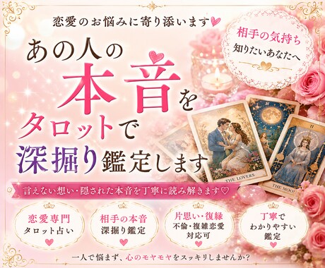 あの人の本音をタロットで深掘り鑑定します 「あなたの恋に、そっと光を灯します」 イメージ1