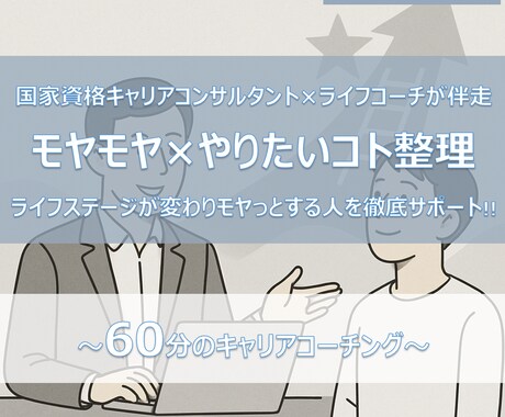 モヤモヤ×やりたいコトの整理をお手伝い致します 仕事や家庭のステージが変わりモヤっとする人を徹底サポート！！ イメージ1