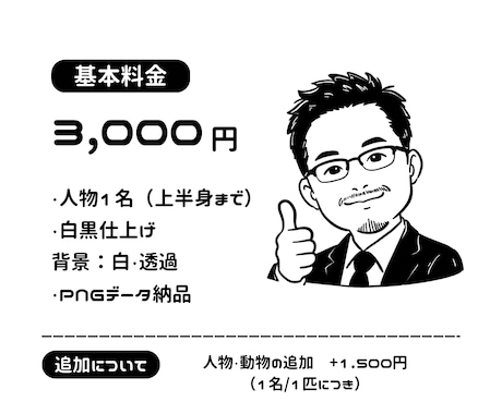 白黒で特徴を捉えた似顔絵をお描きします 商用利用可能！SNS・名刺・プロフィールにおすすめです！ イメージ2