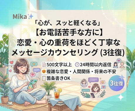 お電話苦手な方に！メッセージカウンセリングします 複雑恋愛や人間関係の悩みに。3往復で箇条書きOKの文章相談 イメージ1