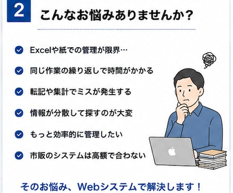 Excel・紙管理を小さなWebシステムにします 詳細ページに操作できるサンプル有｜在庫・予約管理などWeb化 イメージ2