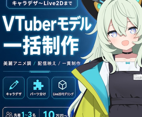 先着1~3名/Live2Dモデル一括制作します 美麗アニメ調モデルをキャラデザから納品まで イメージ1