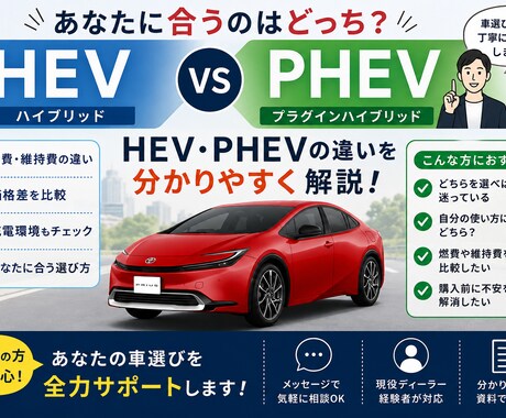 HEV・PHEVどちらが合うか一緒に考えます 車選びの疑問をわかりやすく解決します イメージ1