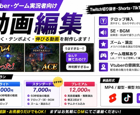Vtuber向け動画編集します “配信映え”する切り抜き動画を制作します！ イメージ1