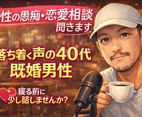 女性限定|落ち着く声の40代男性が相談聞きます 離婚と再婚を経験した40代が優しく聞き役になります イメージ1