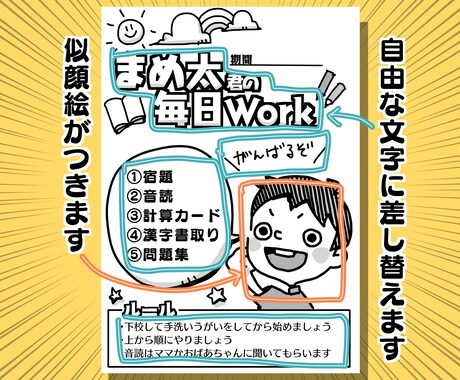 やる気引き出す似顔絵勉強シート作ります 勉強や生活習慣に役立つto doシート イメージ2
