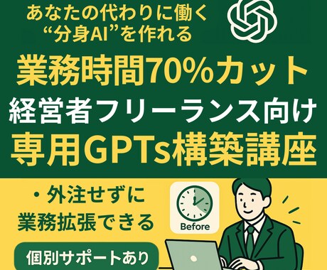 経営者フリーランス向けGPTsの作り方教えます カスタマイズ可能！業務自動化GPTsを一緒に作ります イメージ1