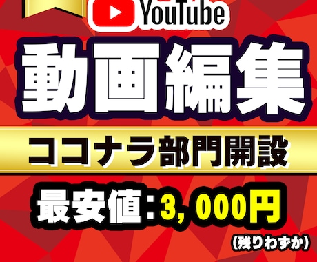 YouTube、ショート動画を高品質でお届け！ます ココナラ部門開設キャンペーン 最安値3,000円〜 イメージ1