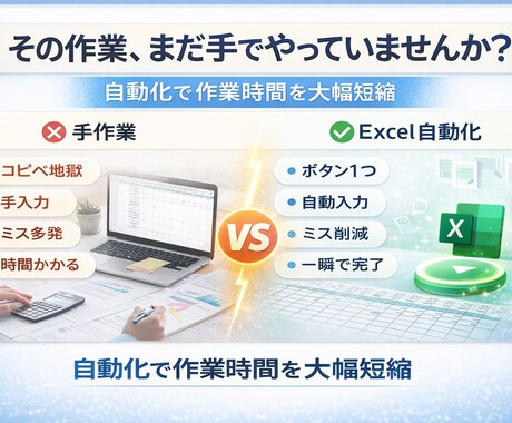エクセル Excel作業を最短仕組み化いたします マクロ、VBAを用いて自動化し、時間を大幅短縮いたします。 イメージ2