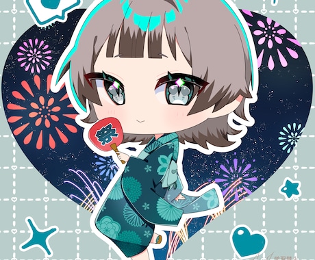 ミニキャラ(ちびキャラ)イラスト描きます シンプル塗りのキラキラとした瞳で描きます！ イメージ1