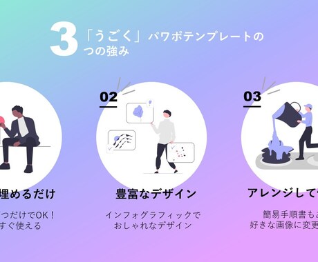 すぐ使える"動く"パワポテンプレート販売します シンプルなプレゼンに飽きたあなたへ、動くパワポをお勧めします イメージ2