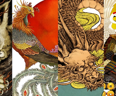 龍、妖怪、鬼、鳳凰、迫力ある和風イラストを描きます 日本画 御朱印 ラベル 浮世絵 鬼 グッズ 看板　ジャケット イメージ2