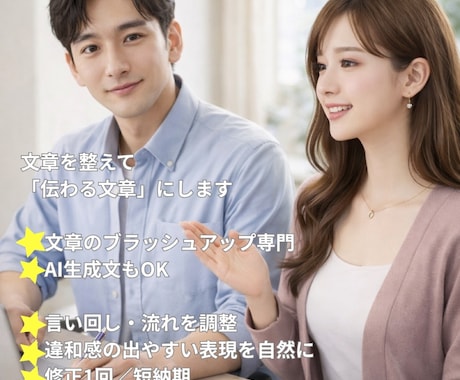 AI生成文・プロフィール文を自然な文章に整えます 想いが伝わるよう、言葉の流れを整えます イメージ1