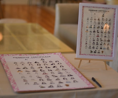 ゲスト様と作り上げる似顔絵結婚証明書を作成します ゲスト様が似顔絵にサインして完成する似顔絵入りの結婚証明書 イメージ2