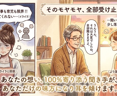夫に言えぬワンオペ妻のモヤモヤ、味方で聞きます 100%あなたの味方になって心の声をすべて受け止めます イメージ1