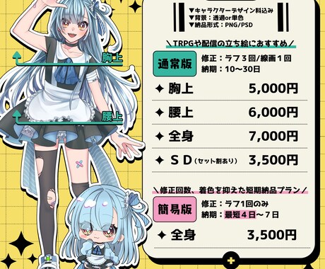 TRPG用&配信者用立ち絵を制作いたします 最短4日納品可能です。お急ぎの方はご相談ください！ イメージ2
