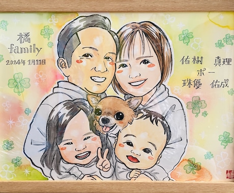 大切な方への贈り物に、似顔絵描きます 家族5名までOK｜フレーム・送料込｜想いが伝わる似顔絵ギフト イメージ2