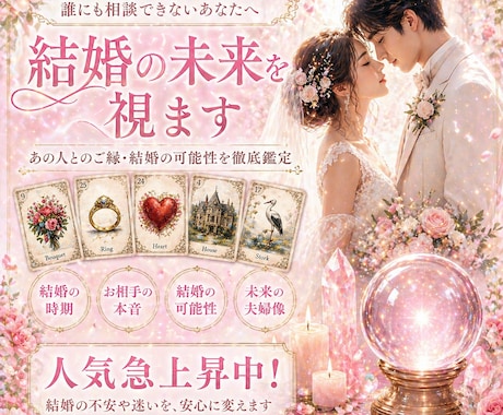 結婚霊視｜運命の相手の出会いとその後を鑑定します あなたの結婚相手・時期・結婚生活を鑑定します イメージ1