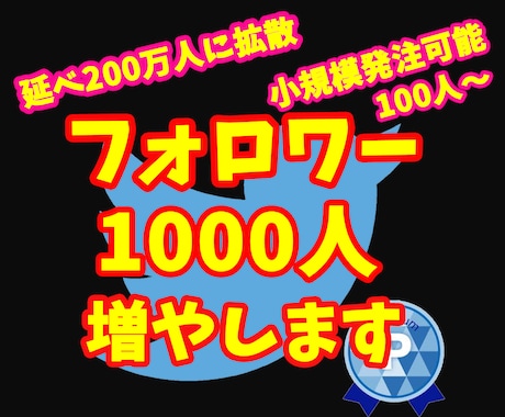 ツイッター1000フォロワー増えるまで拡散します 小規模からの注文も可能⭐️1週間の減少保証あり イメージ1