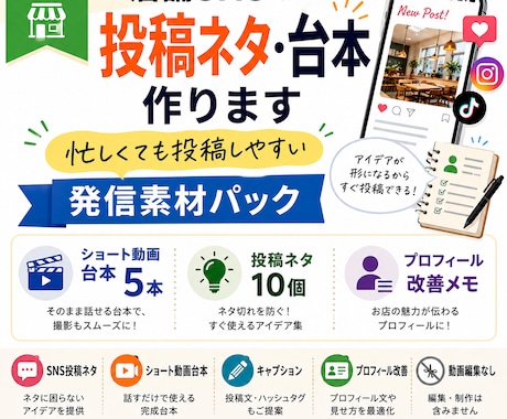 店舗SNSの投稿素材を3週間分作ります 投稿ネタ切れを防ぎ継続発信をサポート イメージ1