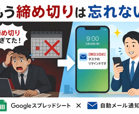 タスク期日をGASで自動メール通知します もう締め切り忘れない！毎朝自動でリマインド イメージ1