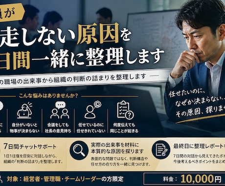 社員が自走しない原因を7日間一緒に整理します 経営者専用｜7日間の対話で組織の判断の詰まりを整理します イメージ1